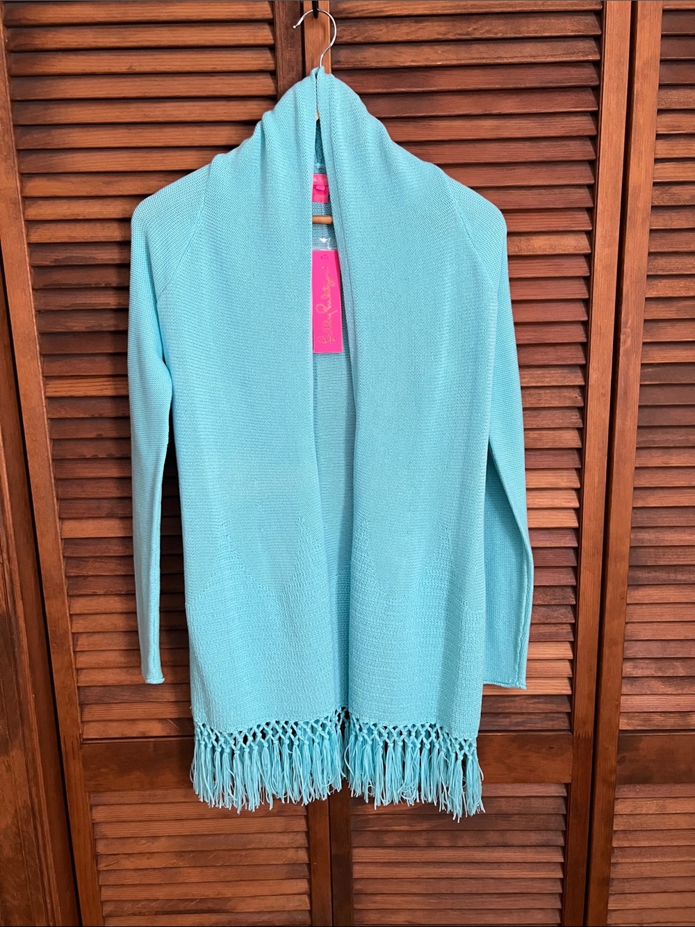 Lilly Pulitzer Aquamarine Fringe Open-Front Cardigan